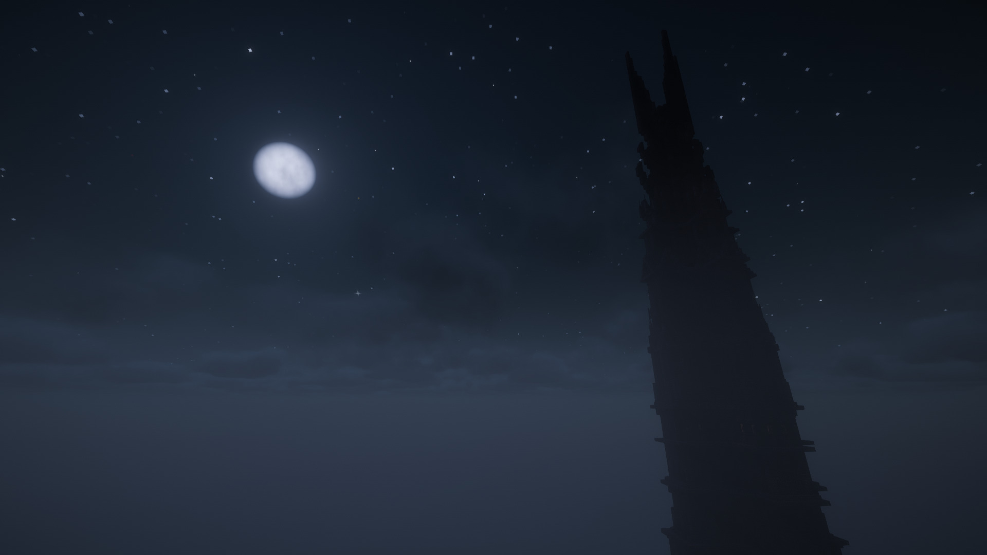 The Orthanc (one of a limited number of lore builds) at night